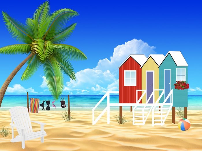 Beach Huts Sea Flowers Holiday Seaside 